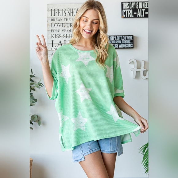 HOPELY Star Pattern Oversized Waffle Knit Top - Picture 1 of 4